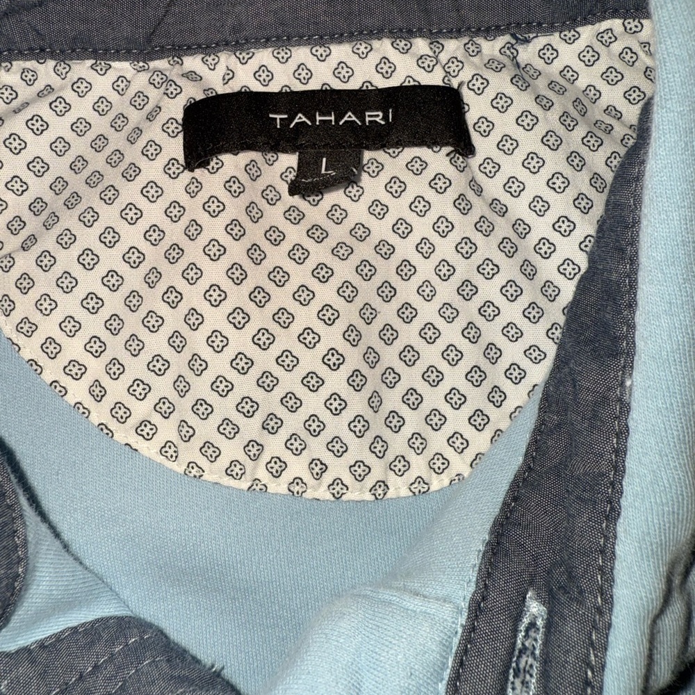 Tahari Minimalist Coastal Classic Cotton Polo Shirt Light Blue Size L - Picture 2 of 5